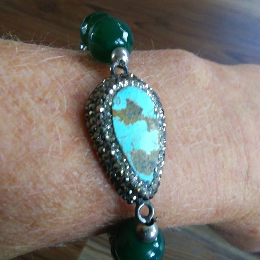 NEW, NEVER WORN TURQUOISE/STERLING 925 BRACELET